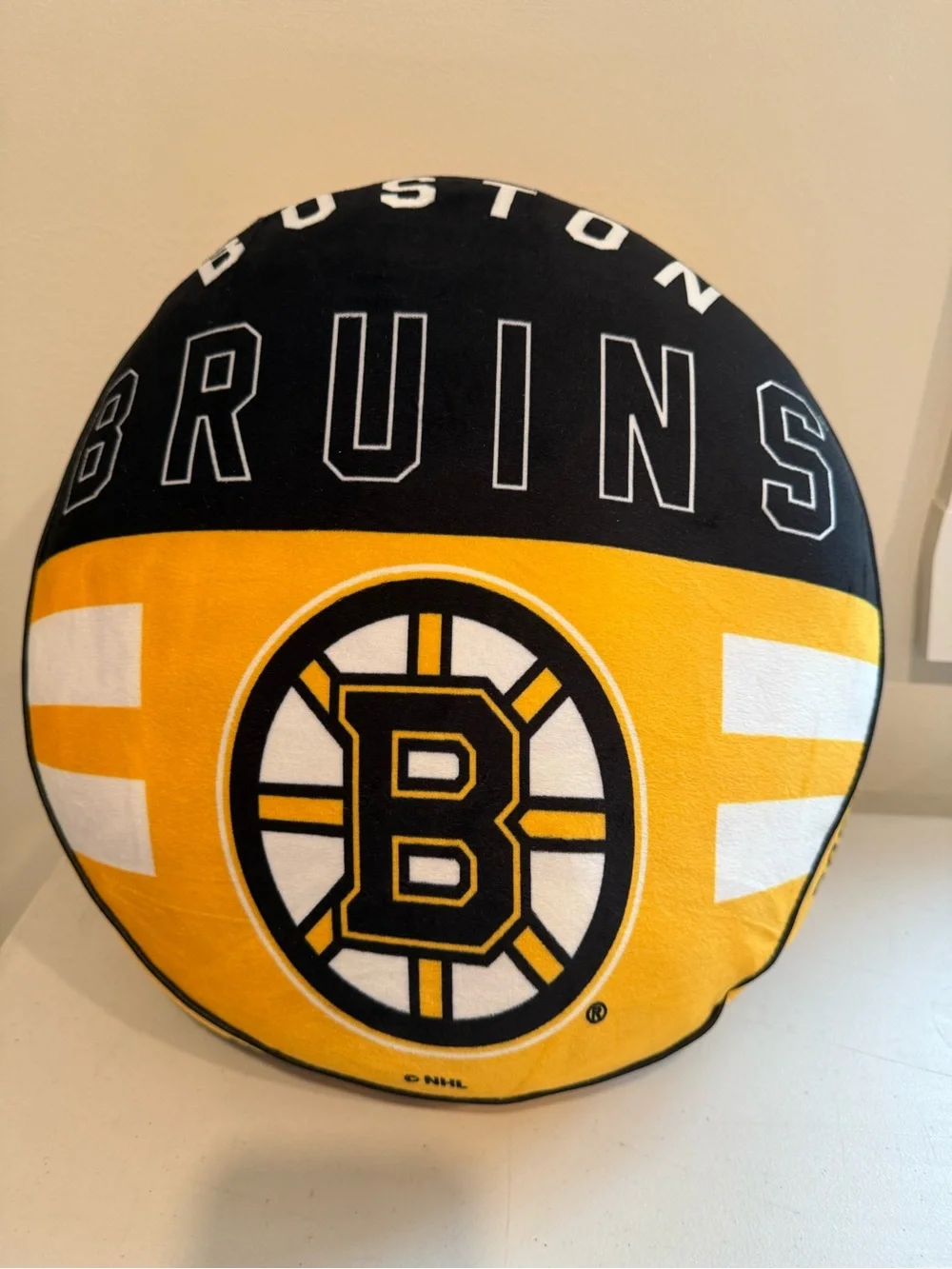 NHL Boston Bruins Round Cloud Soft Plush Puff Pillow 12”W 6”H Micro-mink Fabric